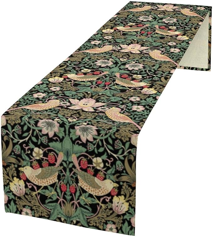 William Morris Floral Table Runner, Vintage Strawberry Thief Flowers Table by SXXLDNG