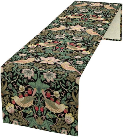 William Morris Floral Table Runner, Vintage Strawberry Thief Flowers Table by SXXLDNG