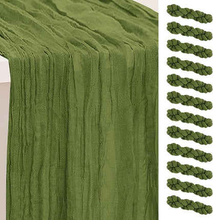 12 Pack Olive Green Cheesecloth Table Runner 35x120 Inch 10Ft Rustic Gauze by SuBleer