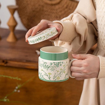 12.9oz Ceramic Coffee Mug with Lid, Flower Patterned Porcelain Mug, Ceramic Tea - Image 6