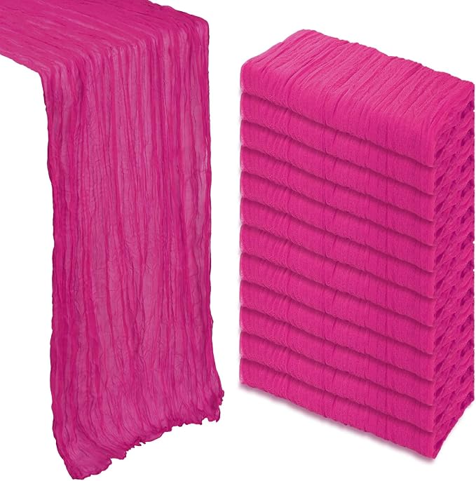 12 Pack Hot Pink Table Runner Cheesecloth 10Ft Gauze Cheese Cloth Table Runner by Heneger