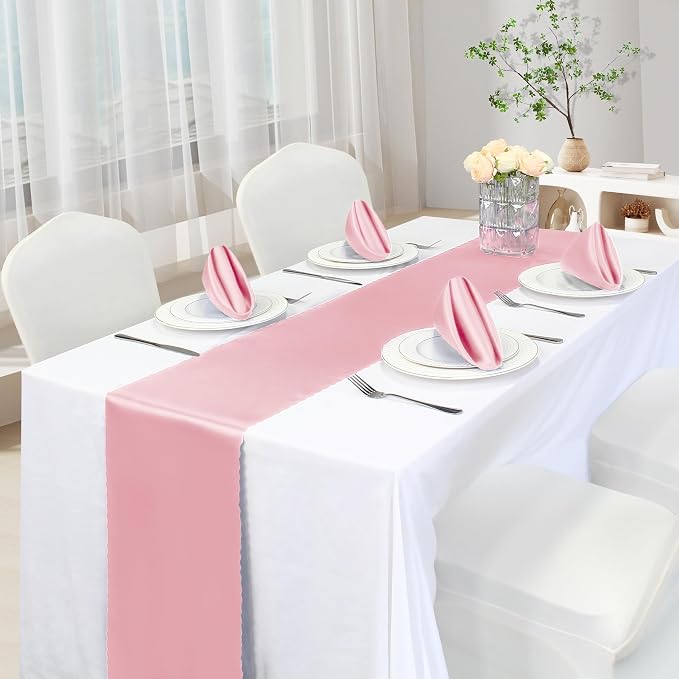 VACVELT Blush Pink Satin Table Runners, 12x72 Inch, 12 Pack, Scalloped Edge | - Image 2