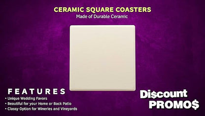10 4" Square Ceramic Coasters Set - Cork Bottom, Serve Ware - Natural