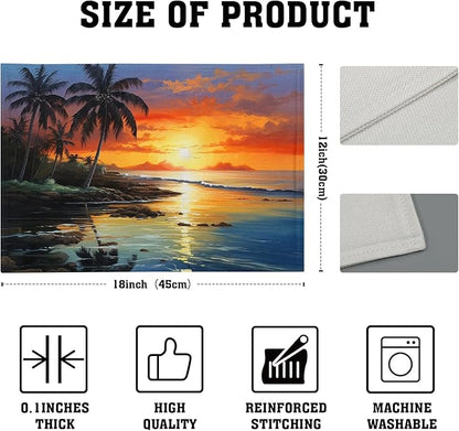 Beach Placemats Set of 4 - Palm Tree Place Mat 12x18 Inch Summer Sunset Placemats Sea Ocean Table Mat for Party Kitchen Dining Home Holiday Party Decor