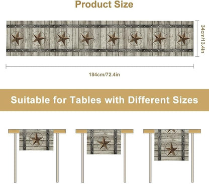 Western Texas Table Runner, Rustic Farmhouse Golden Star Wooden Barn Plank - Image 5