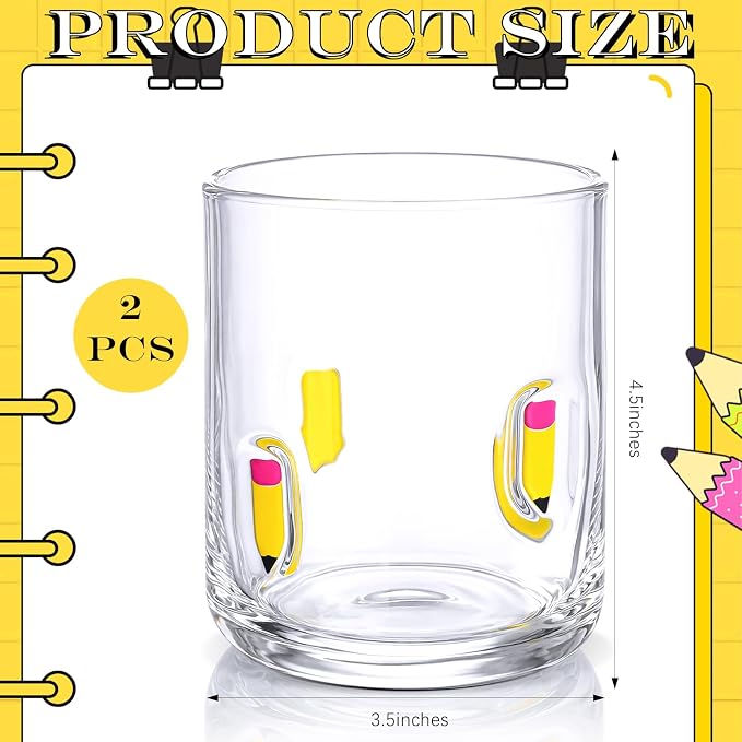 SiliFine 2 Pcs Pencil Icon Juice Glasses - 14oz Pencil Pattern Stemless Wine - Image 2