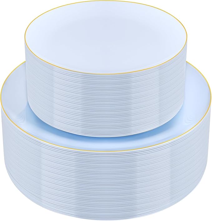 PULOTE 100PCS Blue Plastic Plates by PULOTEpartywareWesupplyproductsandyouenjoylife