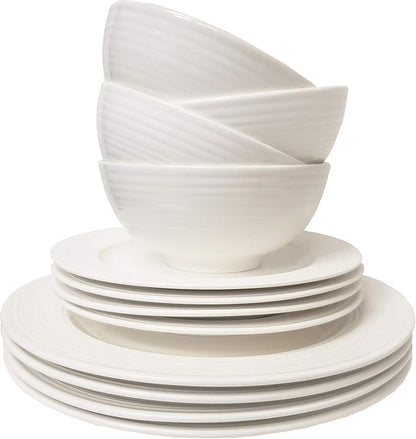 Tabletops Gallery Embossed Bone White Porcelain Round Dinnerware Collection- - Image 5