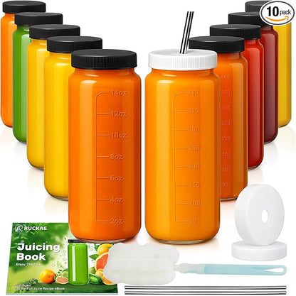 Ruckae 16oz 10 Pack Juice Bottles, Glass Bottles by RUCKAE
