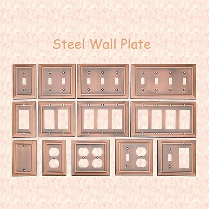 Metal Wall Plate for Electrical Outlets, Decorative Antique Copper Switch Plates Outlet Cover, Light Switch Cover Plate, 2-Gang Wall Plates (Double Duplex Outlet, 2 Pack)