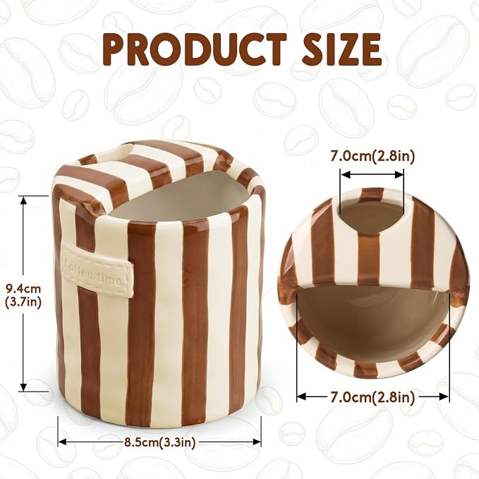 10oz Ceramic Coffee Mug with Sip Hole, Striped Espresso Cups - Image 4