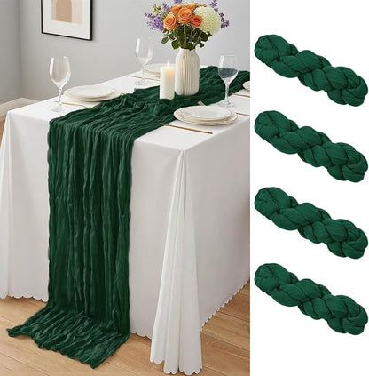 4 Pack Pack Dark Green Cheesecloth Table Runner 10Ft, Christmas Table Runner by Yemosa