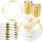 210 Pcs White Gold Plates for Party | White Party Plates Set for 30 Guests by Hioasis