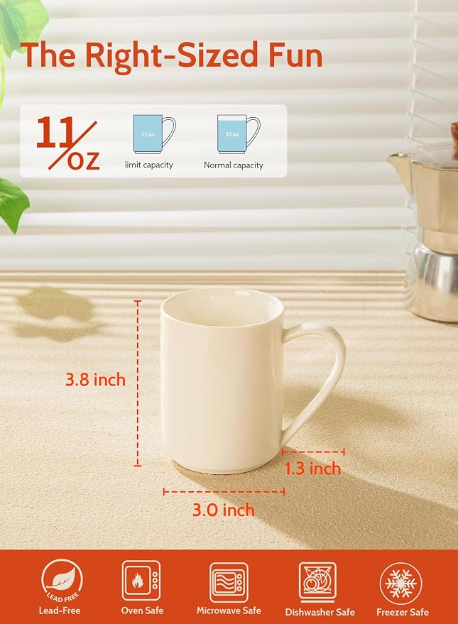 Sweese White Coffee Mug, Porcelain 11 Oz Coffee Mugs Set of 6, Ceramic Coffee - Image 2