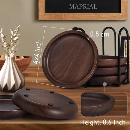 Wood Coasters Set of 6 with Holder - Image 2