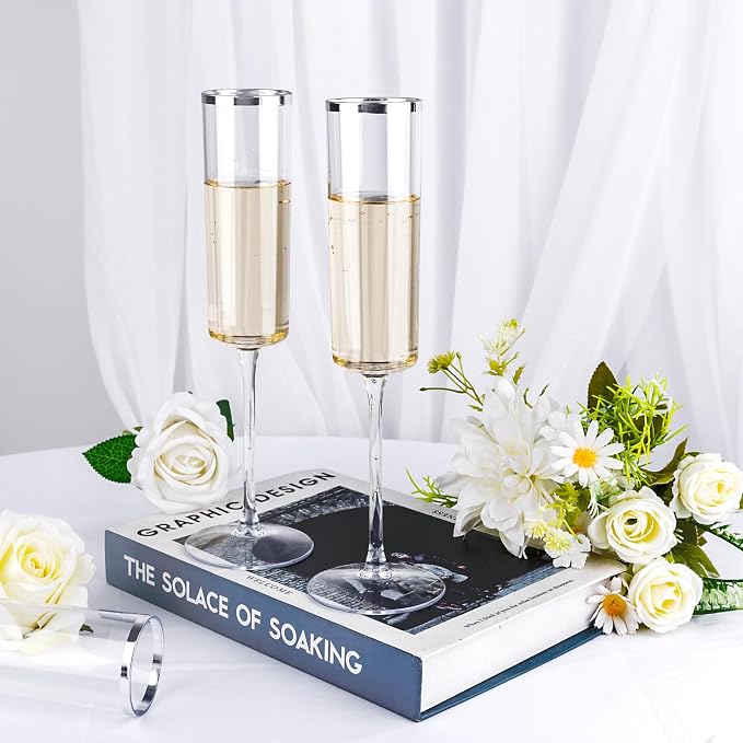 Ciaell 24 Pack Silver Plastic Champagne Flutes - Image 8