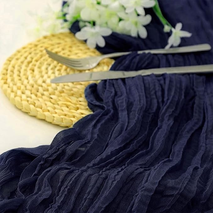 10 Pack Navy Blue Cheesecloth Table Runner 17 x 108 Inch | Boho Gauze Fabric - Image 2