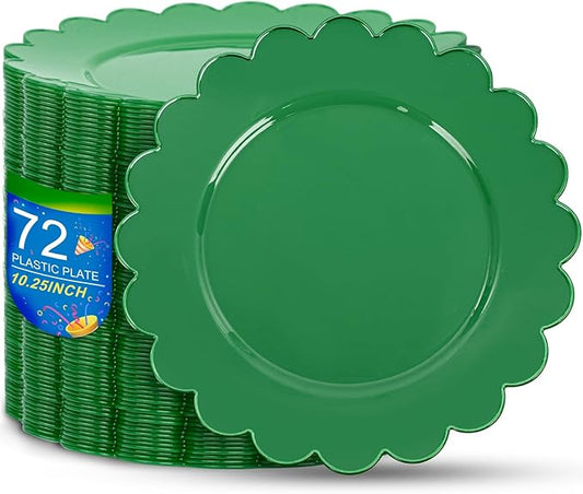 SUT 72Pcs Green Plastic Plates, 10.25inch Dinner Plates, Disposable Dinner Plates, green Heavy Duty Plastic Plates, Disposable Plates, Scallop Plates for Occasion