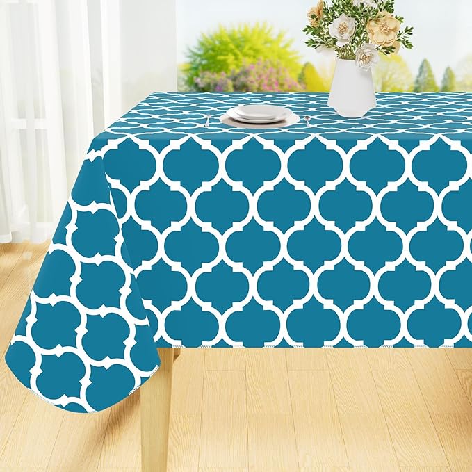 Smiry Rectangle Table Cloth Cover, Waterproof Vinyl Tablecloth with Flannel Backing for Rectangle Tables, Wipeable Spillproof Plastic Tablecloths for Dining, Camping, and Indoor (60"x102", Teal)