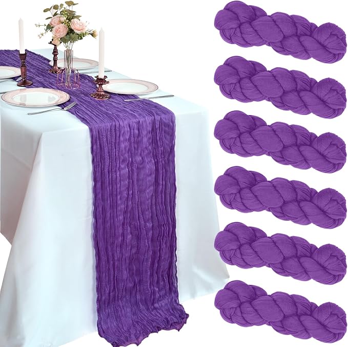 6 Pack 10Ft Dark Purple Cheesecloth Table Runner 23 x 120 Inch | Gauze Rustic by CKIKU