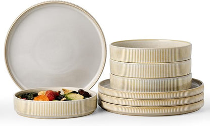 Famiware Star Stoneware Dinnerware Set, Cappuccino White | 7.5" Shallow Pasta by Famiware