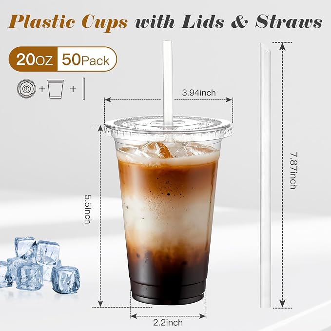 Ginkgo 50 Pack 20 oz Plastic Iced Coffee Cups - Image 2