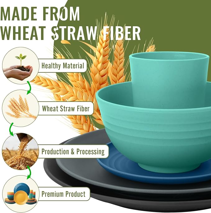 40 PCS Wheat Straw Plates and Bowls Sets, Dishware Set - Image 9