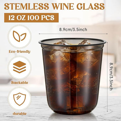 Ziliny 100 Pcs Disposable Stemless Glasses 12oz Crystal Plastic Wine Glasses - Image 4