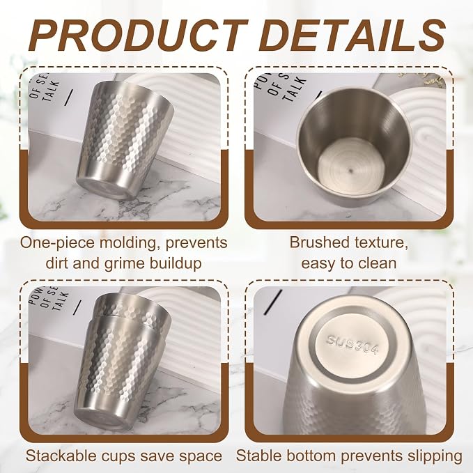 uxcell 2 Pcs Stainless Steel Cups, 9oz/260ml Metal Cups Diamond Textured - Image 5