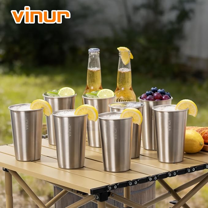 VINUR Stainless Steel Cups-16 oz Stackable Metal Drinking Glasses 8 Pcs | 16 oz - Image 5