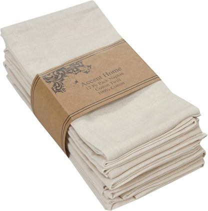 ACCENTHOME Accent Home 100% Cotton Napkins, Delicate Cloth Napkins for Dinners, Parties and Weddings，18 x 18 Inch Set of 12 - Natural