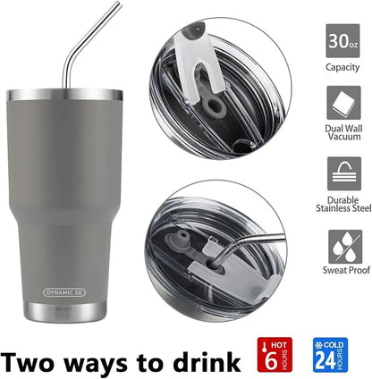 D·S 30oz Grey Tumbler Double Wall Vacuum Insulated Travel Coffee Mug | Double - Image 4
