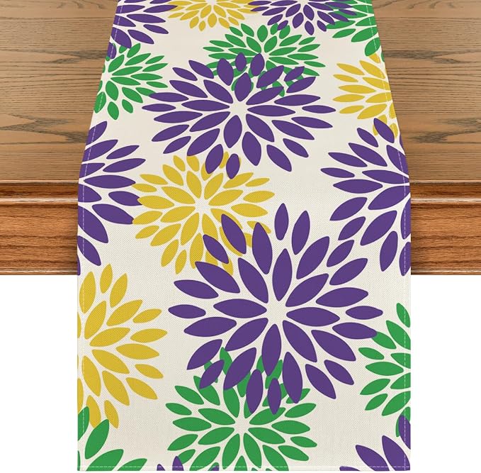 Artoid Mode Purple Dahlia Floral Pinnata Mardi Gras Table Runner, Carnival - Image 8
