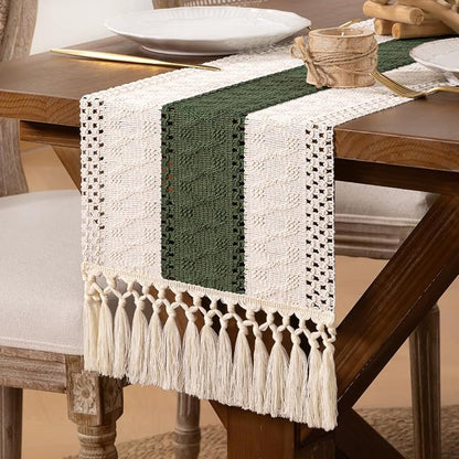 DeZerlor Boho Macrame Table Runner Spring Easter Farmhouse Woven Table Runner - Image 2