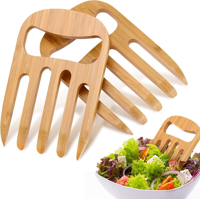 2 Pieces Bamboo Salad Hands, Salad Servers Bamboo Serving Hands Latest Gripper by Patelai