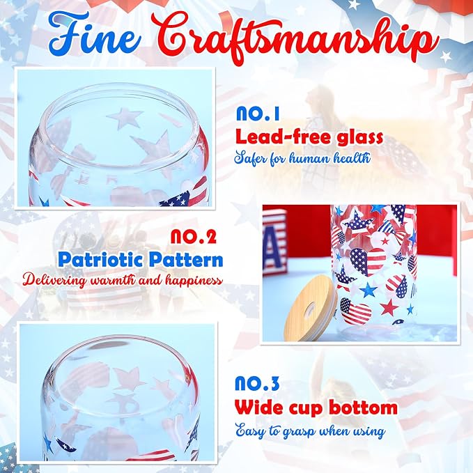 Sliner 2 Pcs Patriotic Glass Cups 4th of July Gifts Tumbler - Image 5
