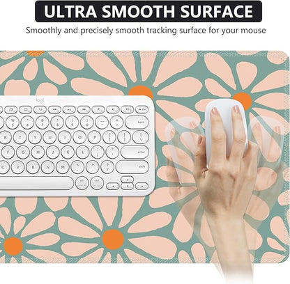iCasso Desk Mat, XXL Large Mouse Pad, Anti-Slip Big Mousepad with Stitched Edges, Work & Gaming (Green Floral)