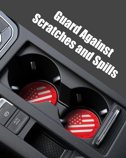 4 Pack Car Cup Coasters, Universal American Flag Non-Slip Silicone Cup Holder Inserts, Car Interior Accessories, Red