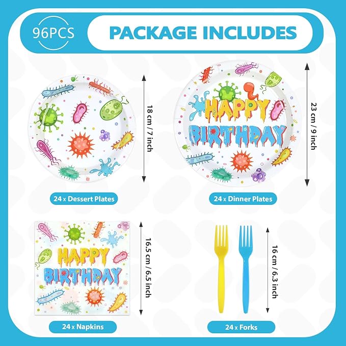 96 Pcs Virus Theme Birthday Party Decorations, Serves 24 | Colorful Cells - Image 5