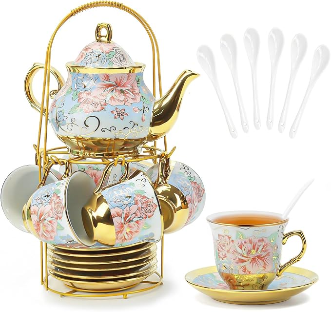 Porcelain Tea Cup and Saucer Set European Tea Set by Hebaogugu