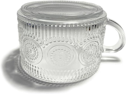 Vintage Embossed Sunflower Retro Glass Coffee Mug Cup 14 ounce Stackable - Image 4