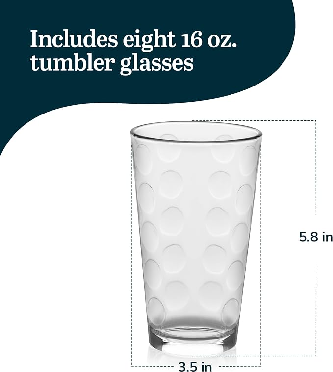 Libbey Reno Tumbler Drinking Glasses, Polka Dot Pattern Tall Glass Tumbler Set - Image 3