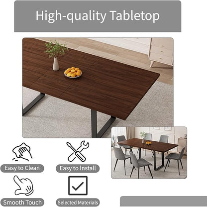 ZckyCine 67" Expandable Walnut Dining Table and 6 Upholstered Chairs, 7-Piece Dining Room Furniture Set, Mid-Century Modern Style for Home, Dining Room and Kitchen