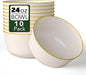 Trendables 24 oz Plastic Bowls Set - Fancy Serving Bowls - Perfect for Ice Cream, Salad, Candy - Disposable (10, Cream Gold Rimmed)