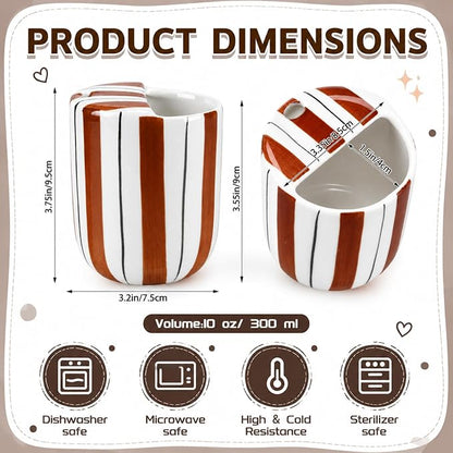 1 Pcs Ceramic Mug with Sip Hole 10 oz Novelty Brown Black Striped Coffee Mug - Image 2