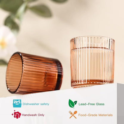 JOVGANK Mini Amber Shot Glasses Set of 6 – 1.5oz Small Vintage Ribbed Glassware - Image 3