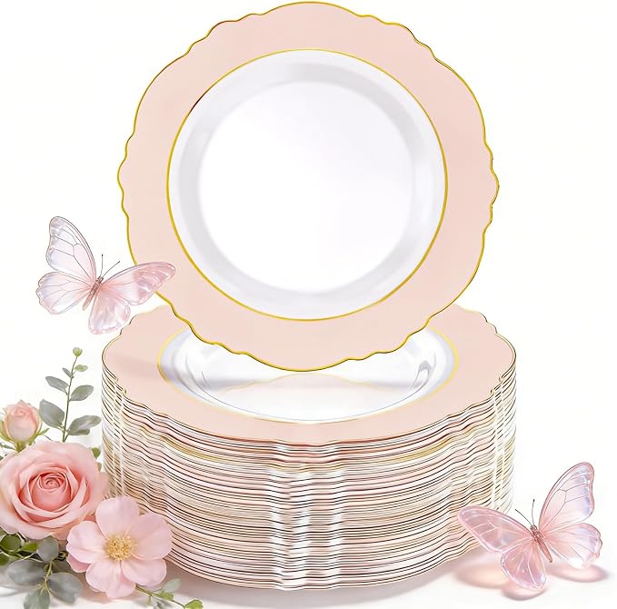 60pcs Pink Plastic Plates by WDF