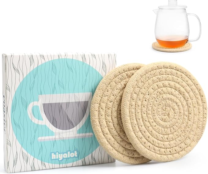 4.8" Boho Woven Drink Coasters Set of 2 by HIYALOT
