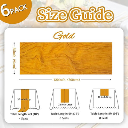 6 Pack Gold Cheesecloth Table Runner 35 x 120 Inch | Boho Gauze Cheese Cloth - Image 2