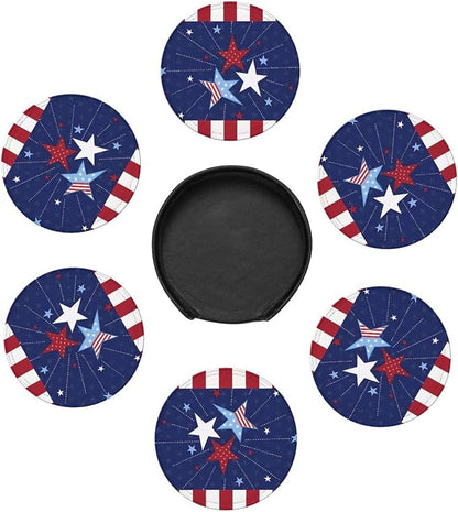 6 Pcs 4th of July Star Red Blue Independence Day Patriotic Star Leather Coasters - Image 7